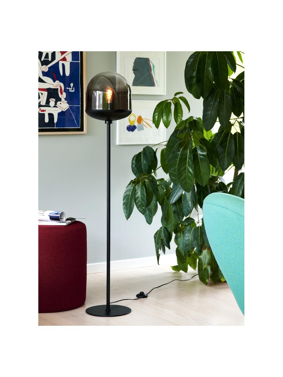 Lámpara de pie pequeña de vidrio Magia, Pantalla: vidrio, Cable: plástico, Negro, Ø 25 x Al 131 cm