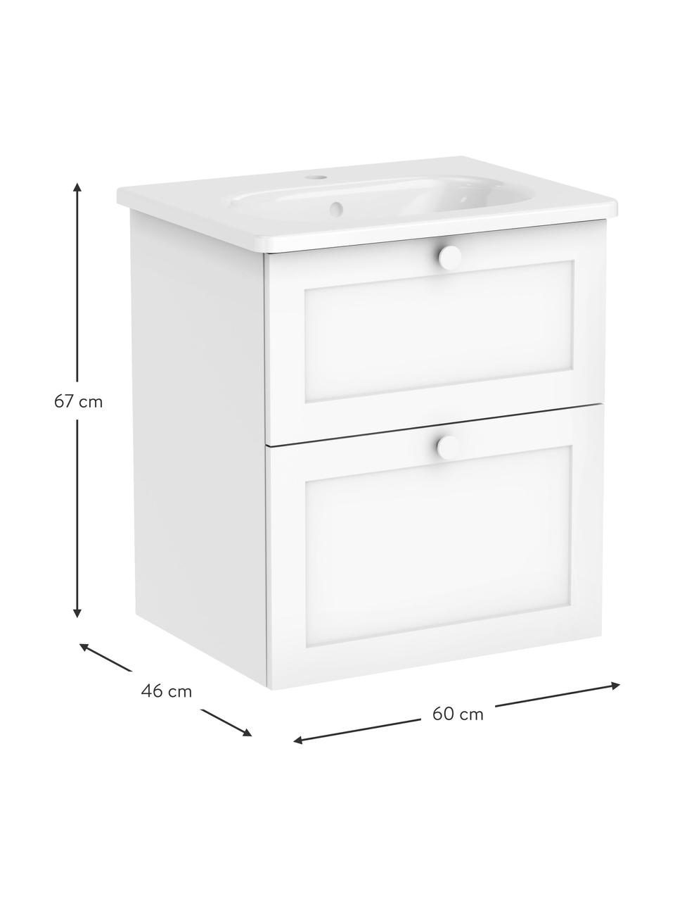 Lavabo con mobiletto con finitura opaca Rafaella, Maniglie: alluminio rivestito, Bianco, Larg. 60 x Alt. 67 cm