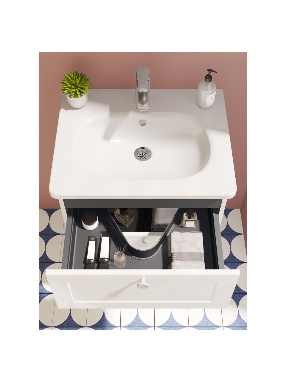 Lavabo con mobiletto con finitura opaca Rafaella, Manico: alluminio rivestito, Bianco, Larg. 60 x Alt. 67 cm