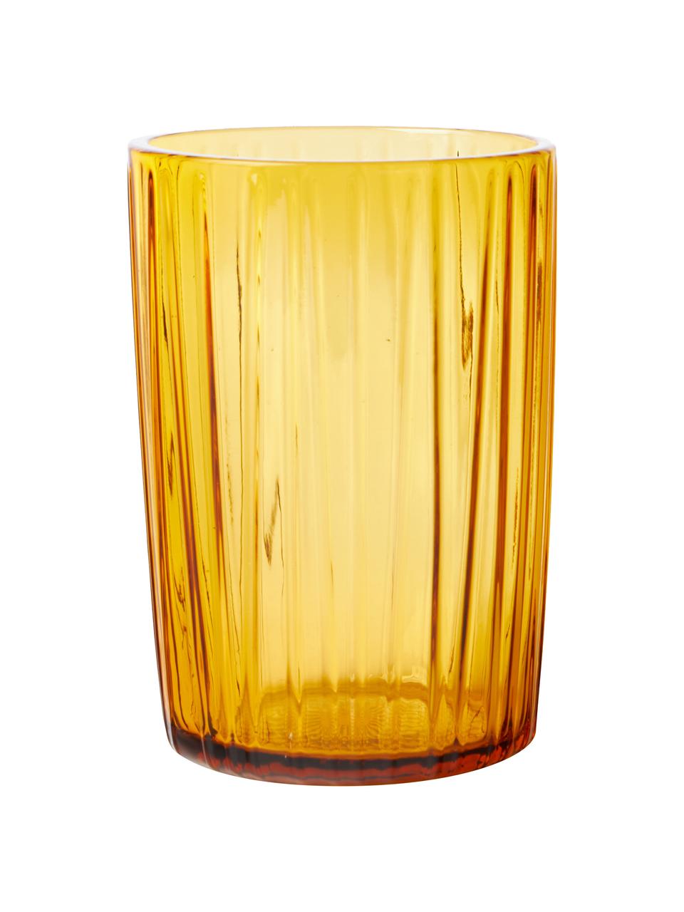 Wassergläser Kusintha in Gelb mit Rillenrelief, 4 Stück, Glas, Gelb, Transparent, Ø 7 x H 10 cm