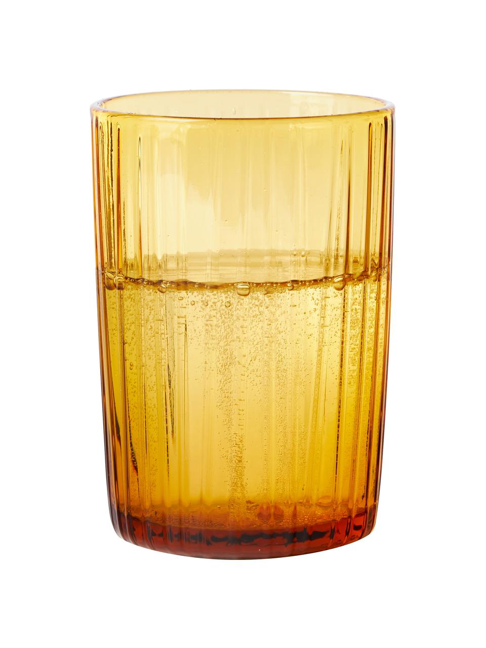 Vasos con relive Kusintha, 4 uds., Vidrio, Amarillo transparente, Ø 7 x Al 10 cm