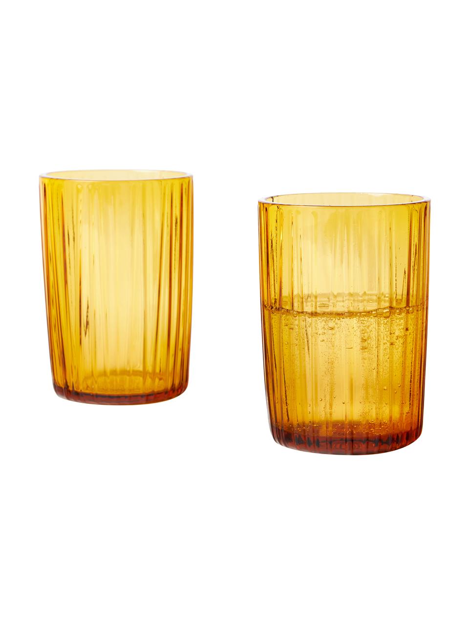 Vasos con relive Kusintha, 4 uds., Vidrio, Amarillo transparente, Ø 7 x Al 10 cm