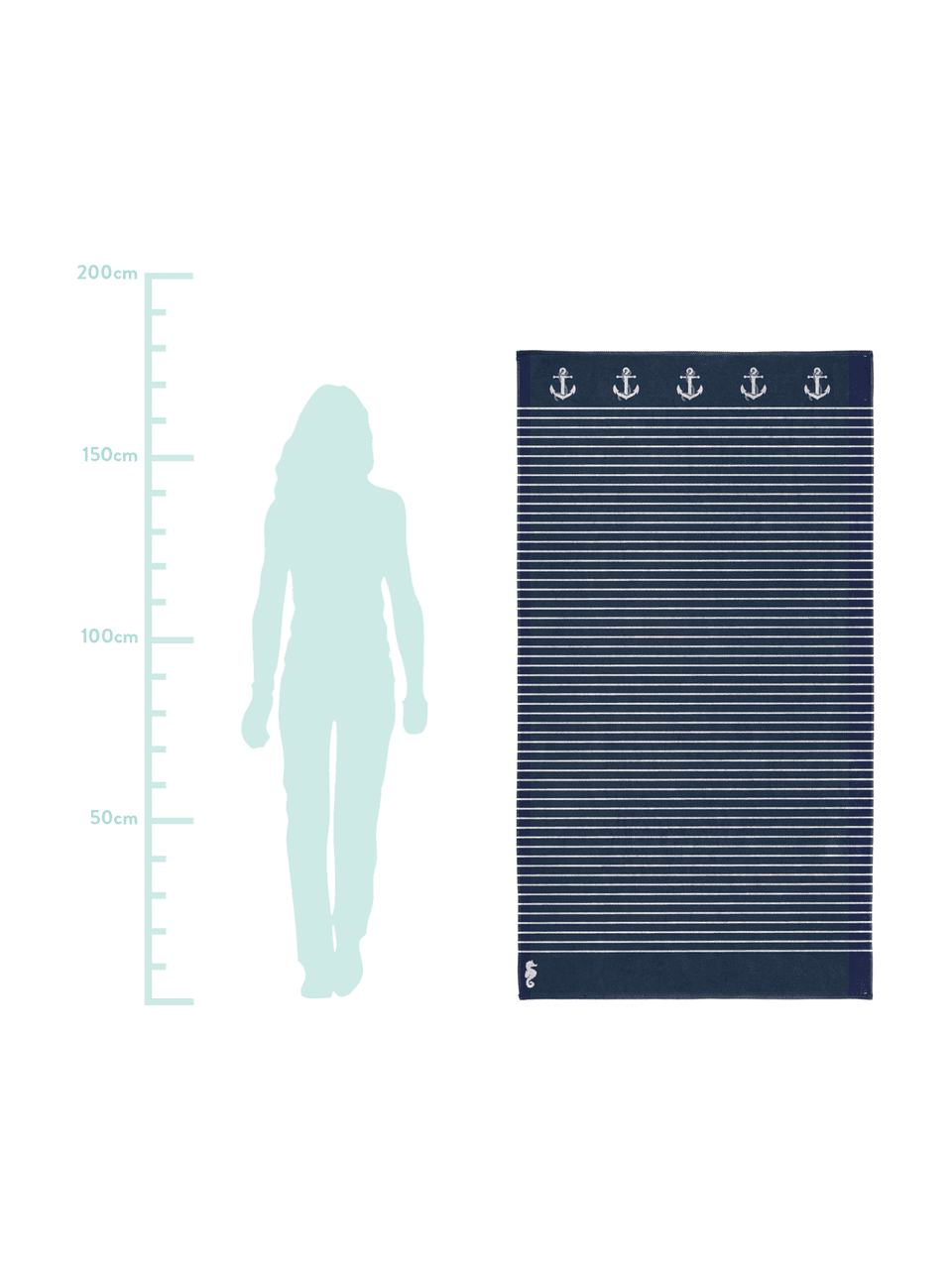 Ręcznik plażowy Sail Away, Ciemny niebieski, biały, S 100 x D 180 cm