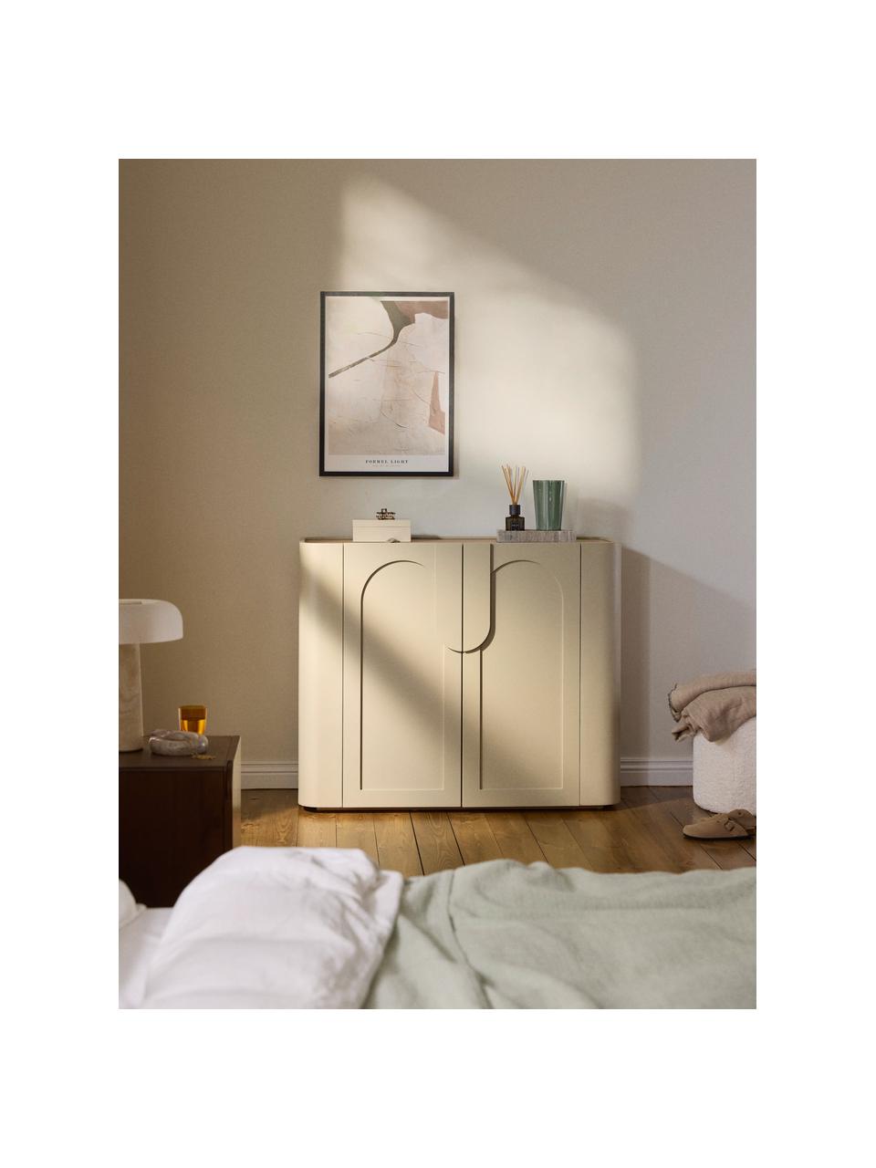 Highboard Jodie, Gestell: Massives Eschenholz Diese, Hellbeige, Eschenholz, B 120 x H 100 cm