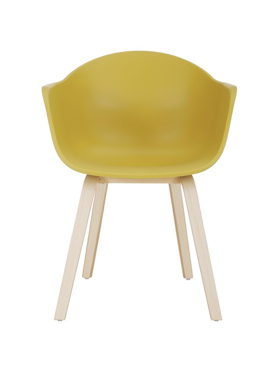 Sedia con braccioli con gambe in legno Claire, Seduta: materiale sintetico, Gambe: legno di faggio, Giallo, Larg. 60 x Prof. 54 cm