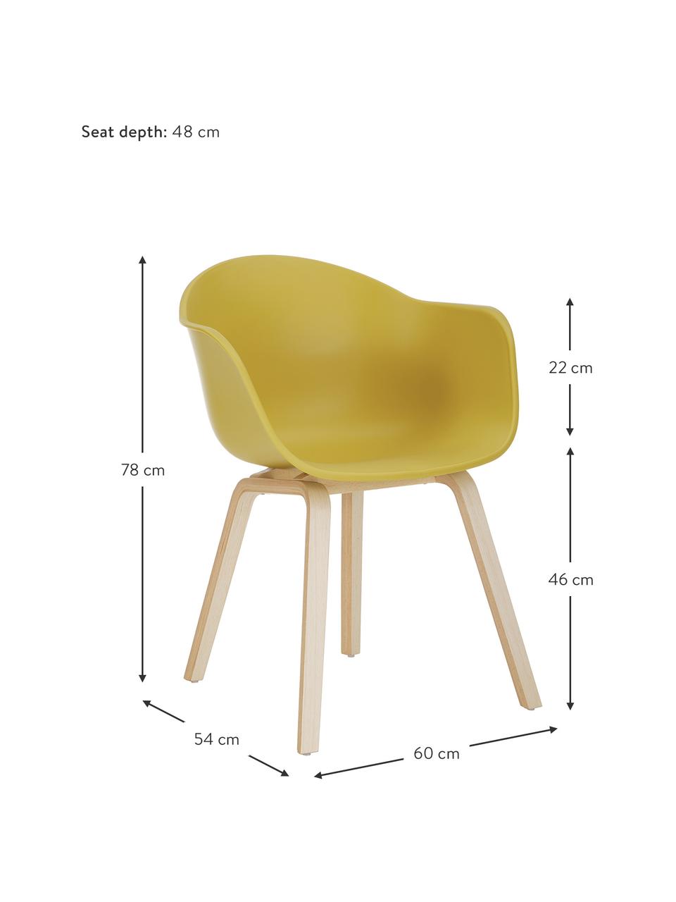Židle s područkami s dřevěnými nohami Claire, Žlutá, Š 60 cm, H 54 cm