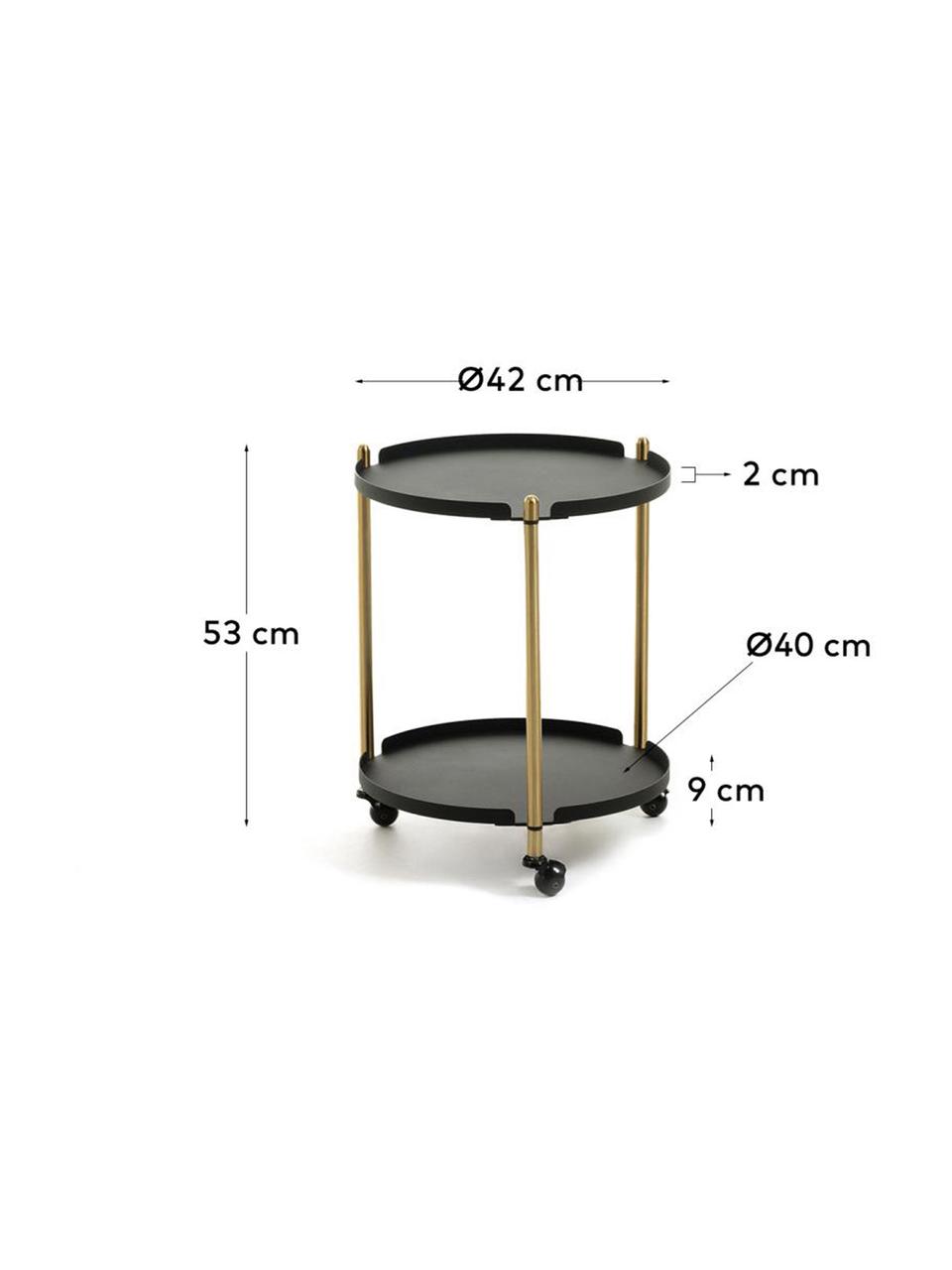 Ronde barcart Maj, Metaal, Zwart, messingkleurig, Ø 42 x H 53 cm