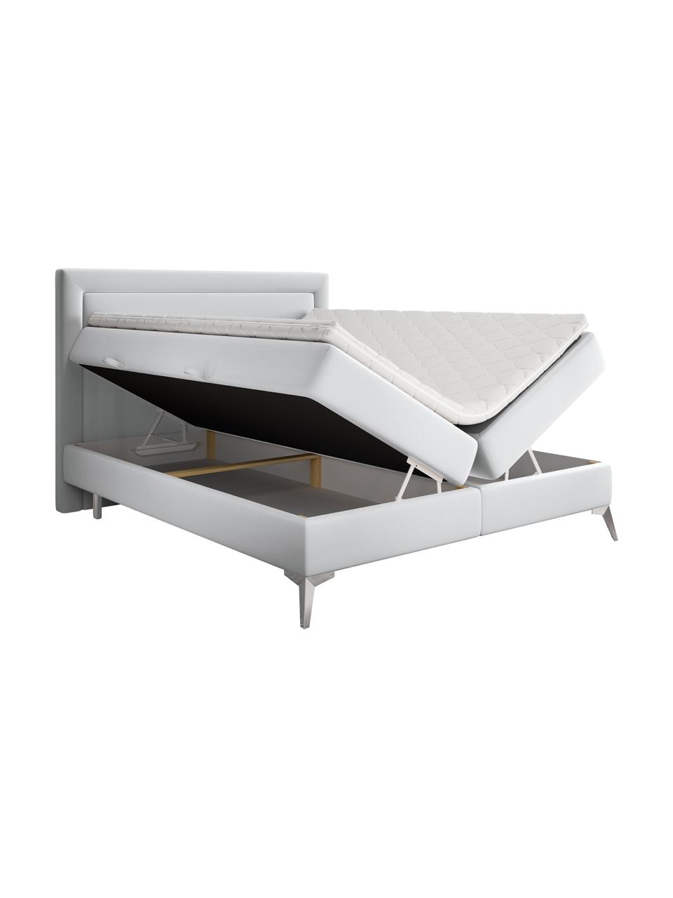 Zamatová boxspring posteľ s úložným priestorom Joy, Svetlosivá, 140 x 200 cm, tvrdosť H2