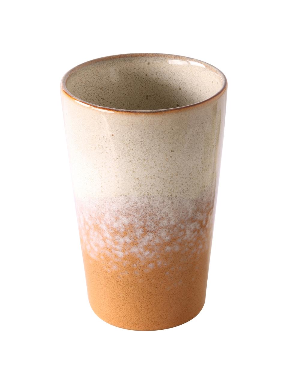 Tazas grandes artesanales 70's, 2 uds., Gres, Tonos beige, naranja, Ø 9 x Al 14 cm, 475 ml