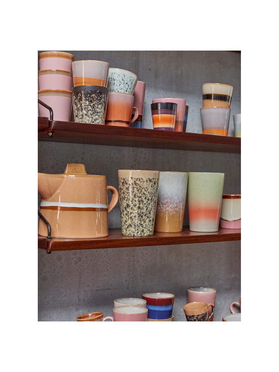 Tazas grandes artesanales 70's, 2 uds., Cerámica de gres, Tonos beige, naranja, Ø 9 x Al 14 cm, 475 ml