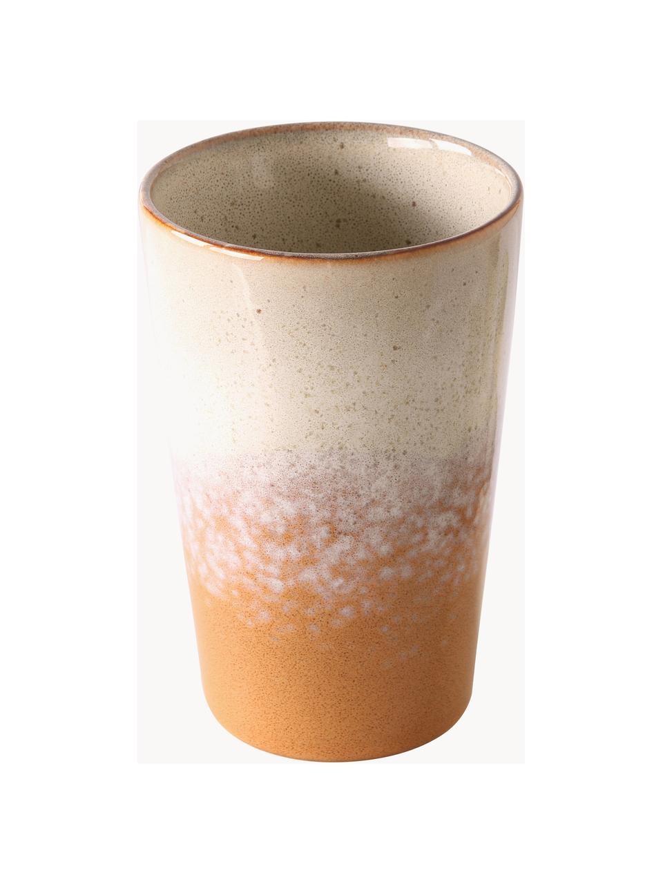 Handgemaakt XL beker 70's, 2 stuks, Keramiek, Beigetinten, oranje, Ø 9 x H 14 cm, 475 ml