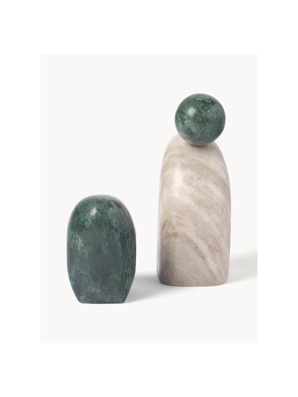 Deko-Objekte Nati aus Marmor, 2er-Set, Marmor, Dunkelgrün, Hellbeige, marmoriert, Set mit verschiedenen Grössen