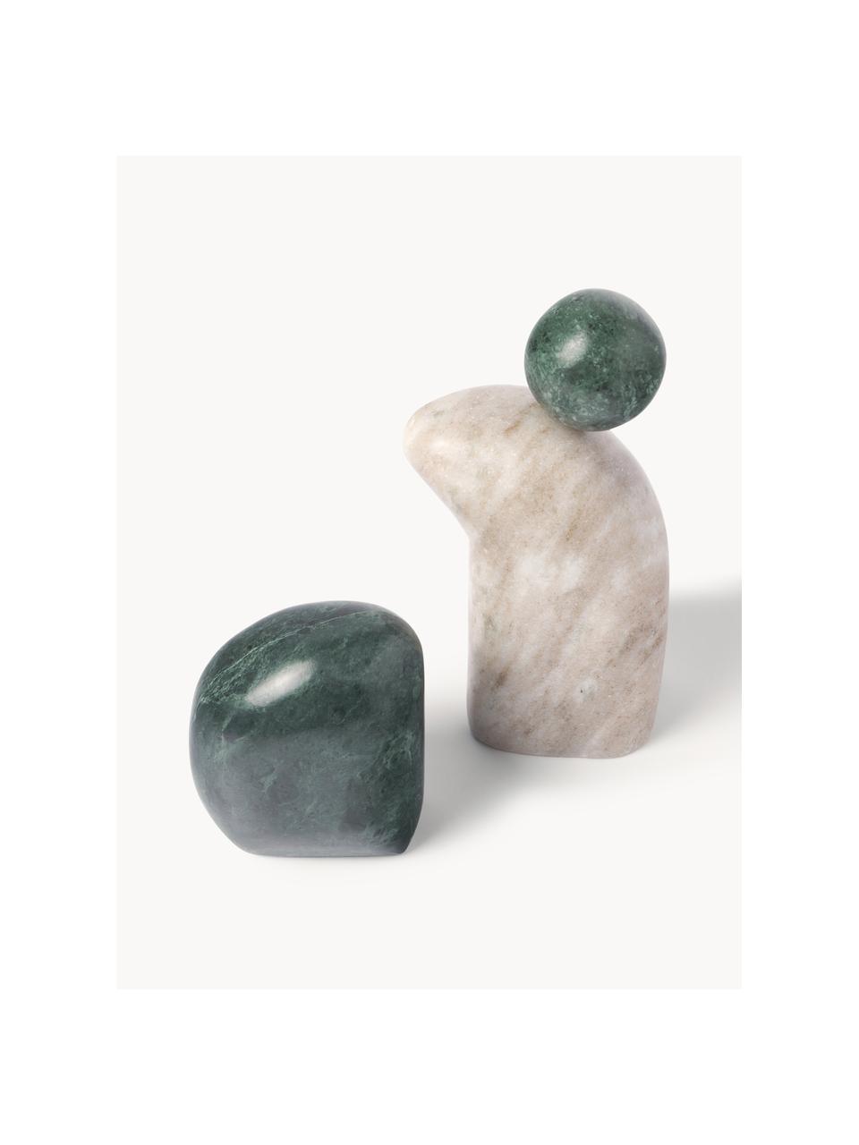 Deko-Objekte Nati aus Marmor, 2er-Set, Marmor, Dunkelgrün, Hellbeige, marmoriert, Set mit verschiedenen Größen