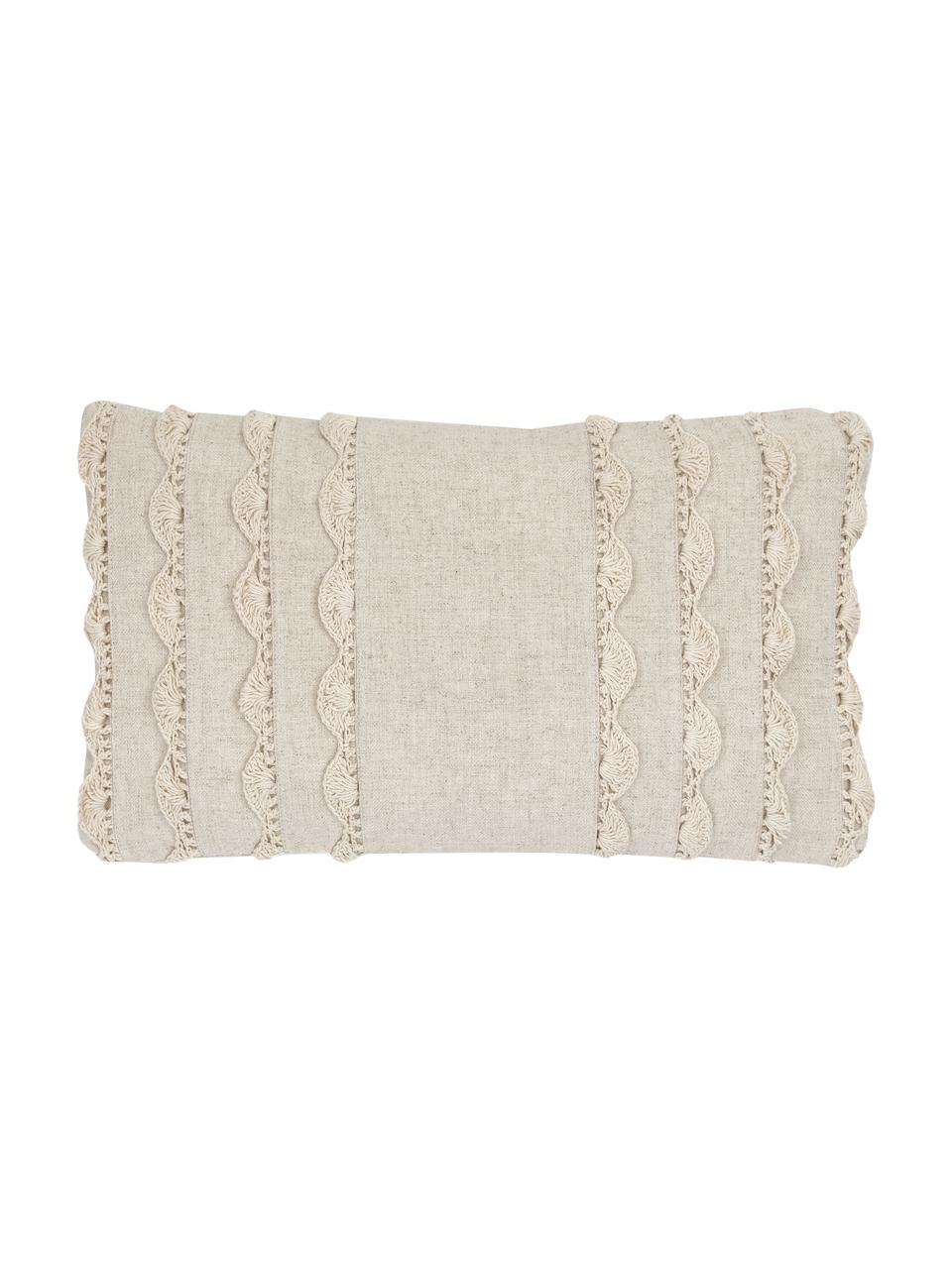 Kussenhoes Marlène in beige met franjes, 60% polyester, 25% katoen, 15% linnen, Beige, B 30 x L 50 cm