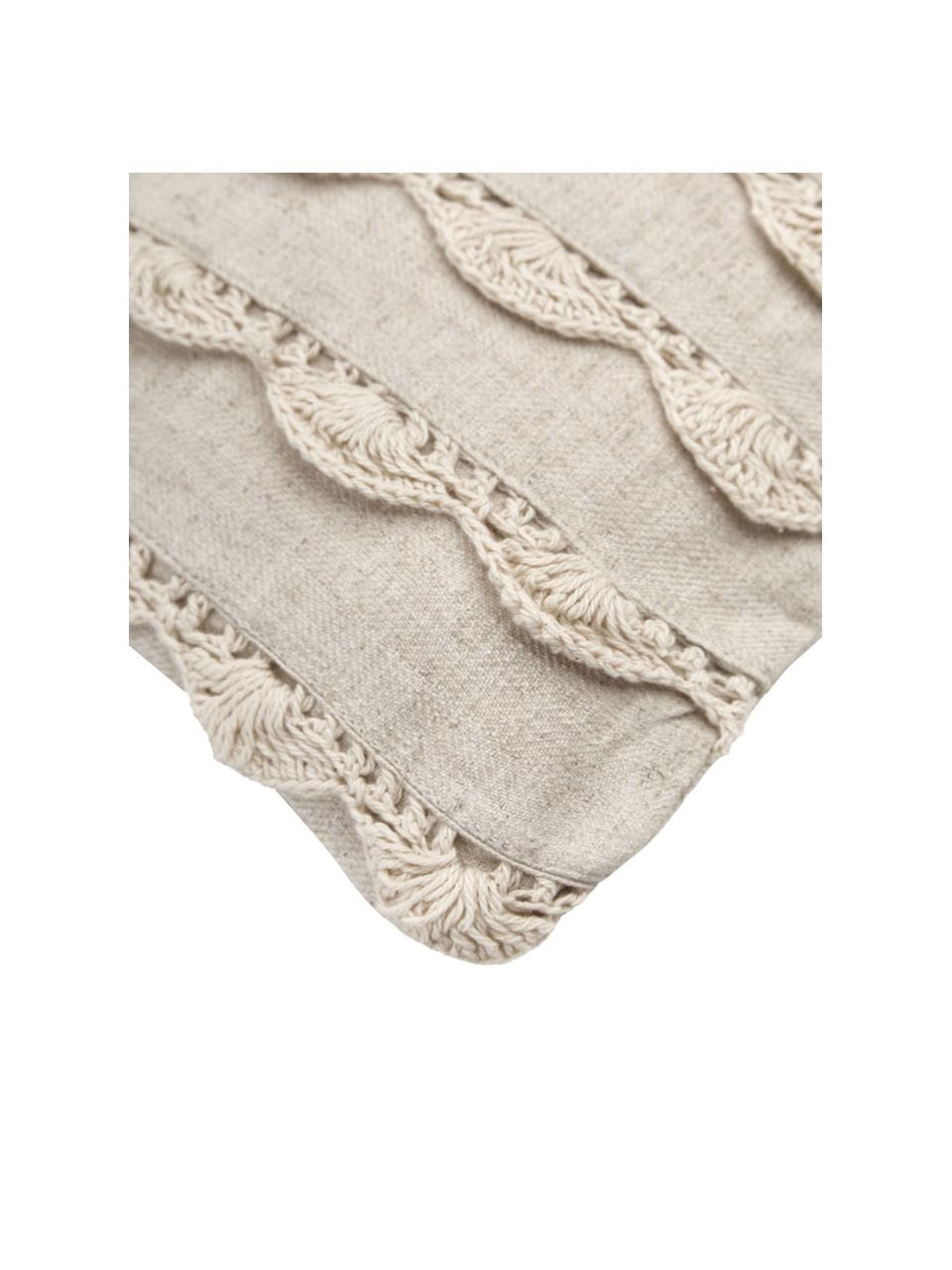 Kussenhoes Marlène in beige met franjes, 60% polyester, 25% katoen, 15% linnen, Beige, B 30 x L 50 cm