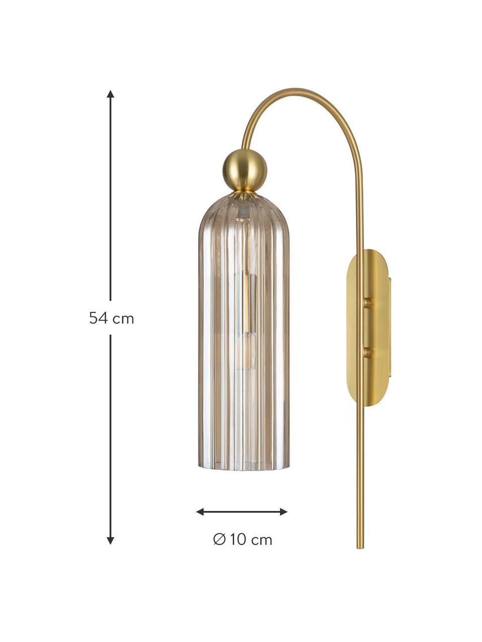 Lampada da parete Antic, Paralume: vetro, Struttura: metallo rivestito, Dorato, trasparente, Ø 10 x Alt. 30 cm