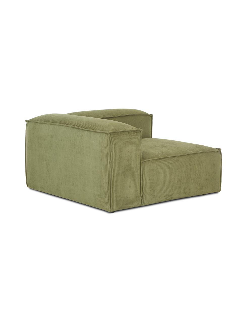 Modulo angolare in velluto a coste Lennon, Rivestimento: velluto a coste (92% poli, Struttura: legno di pino massiccio, , Piedini: plastica, Velluto a coste verde, Larg. 119 x Prof. 119 cm, angolo a sinistra