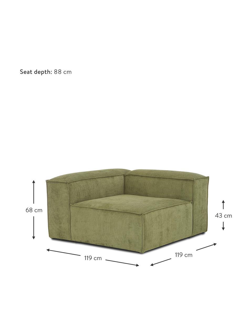 Manšestrový rohový modul Lennon, Zelená, Š 119 cm, H 119 cm, levé rohové provedení