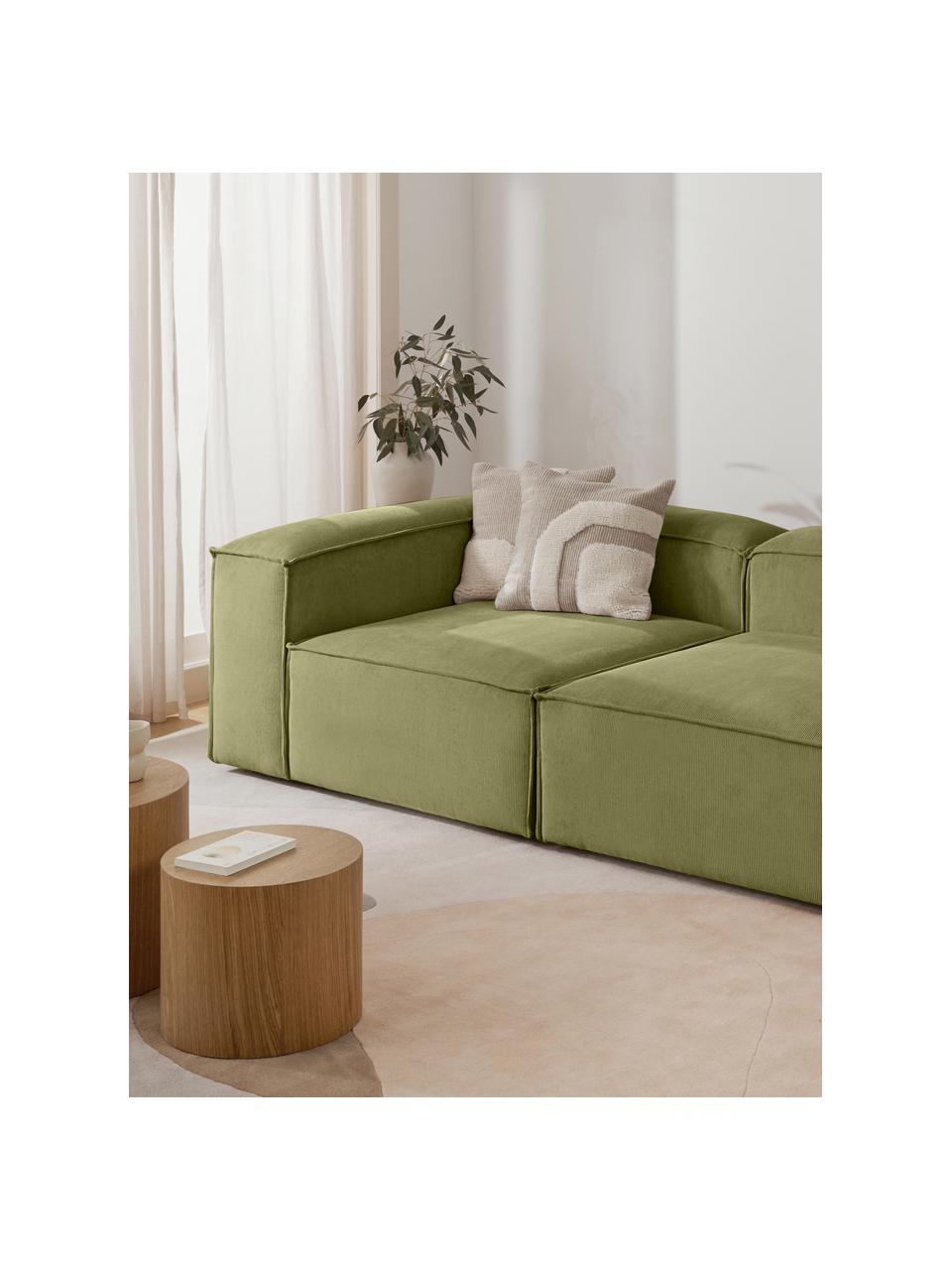 Chauffeuse d'angle pour canapé modulable velours côtelé Lennon, Velours côtelé vert, larg. 119 x prof. 119 cm, méridienne à gauche