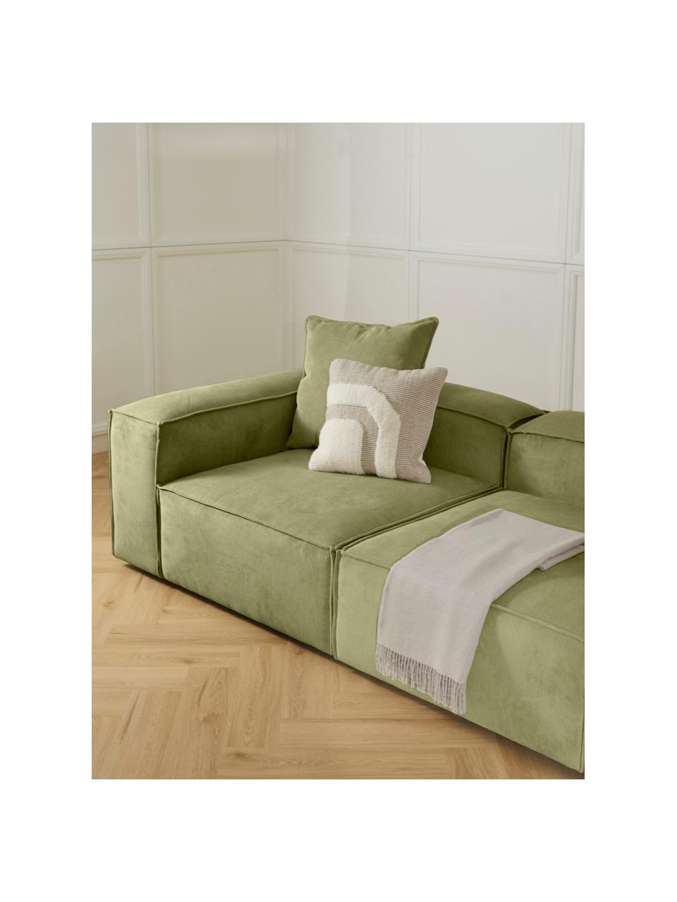 Module d'angle en velours côtelé Lennon, Velours côtelé vert olive, larg. 119 x prof. 119 cm, méridienne à droite