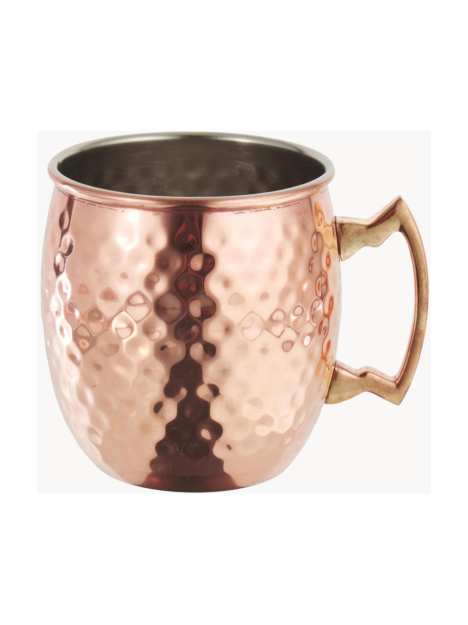 Hrnček na Moscow Mule s tepaným povrchom Hammered, Oceľ, vonkajšia sprava pokrytá meďou, Bledoružová s metalízovým povrchom, Ø 9 x V 10 cm, 450 ml