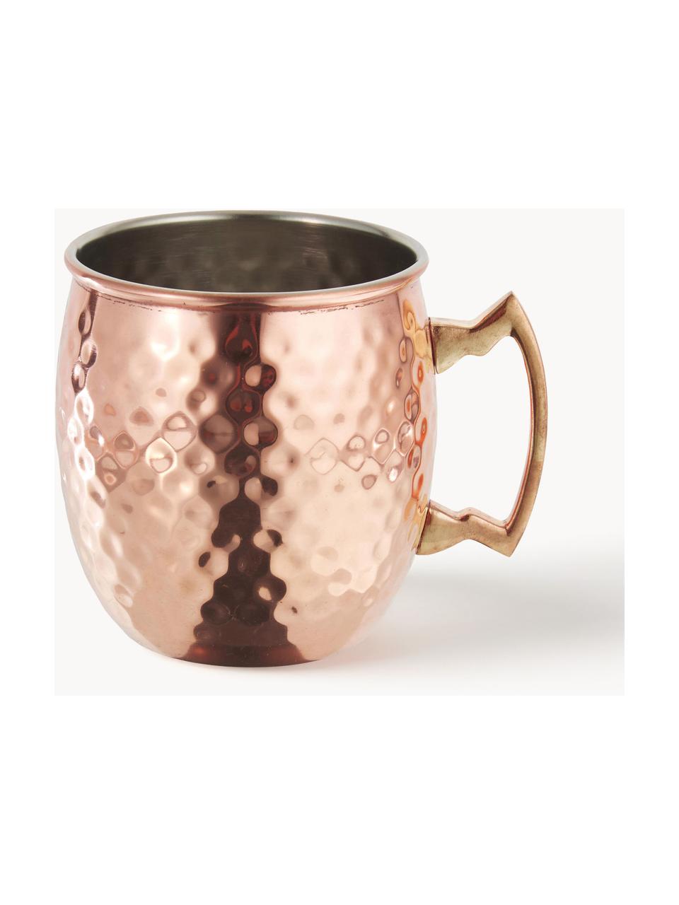 Hrnček na Moscow Mule s tepaným povrchom Hammered, Oceľ, vonkajšia sprava pokrytá meďou, Bledoružová s metalízovým povrchom, Ø 9 x V 10 cm, 450 ml