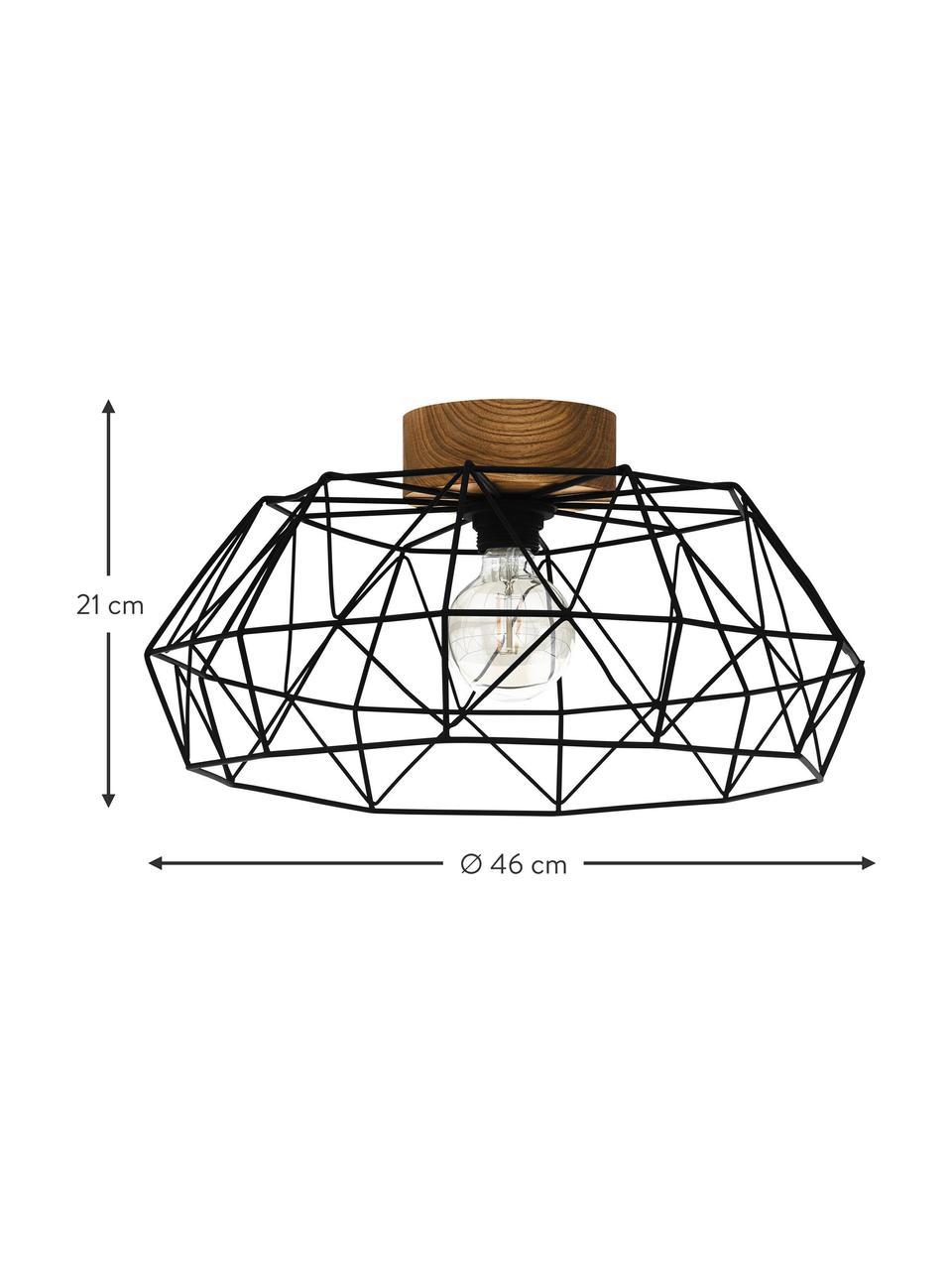 Stropná lampa s drevenou dekoráciou Padstow, Čierna, Ø 46 x V 21 cm
