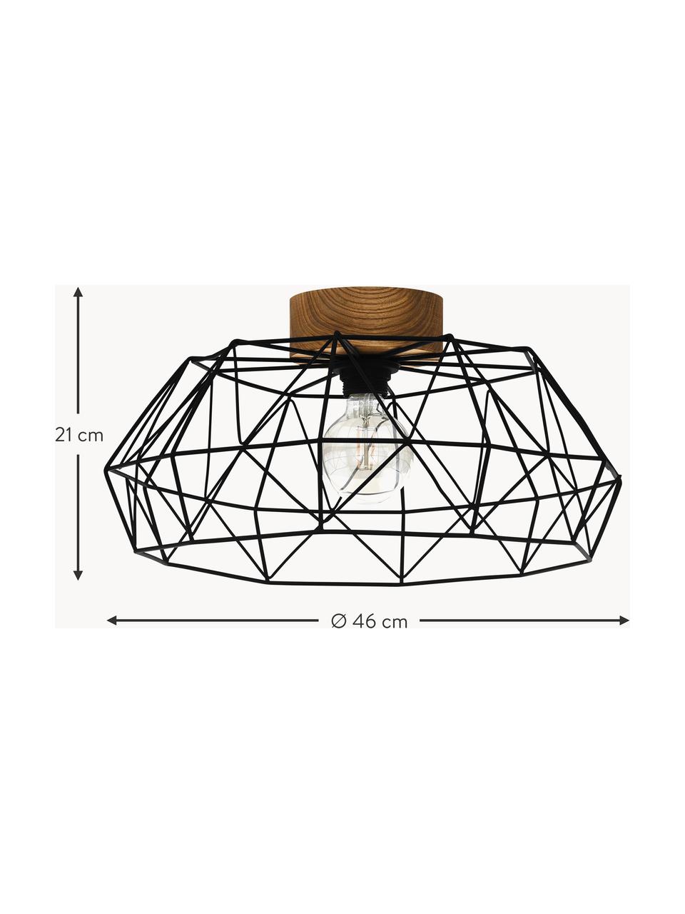 Deckenleuchte Padstow mit Holz-Dekor, Lampenschirm: Metall, lackiert, Baldachin: Holz, Schwarz, Dunkles Holz, Ø 46 x H 21 cm