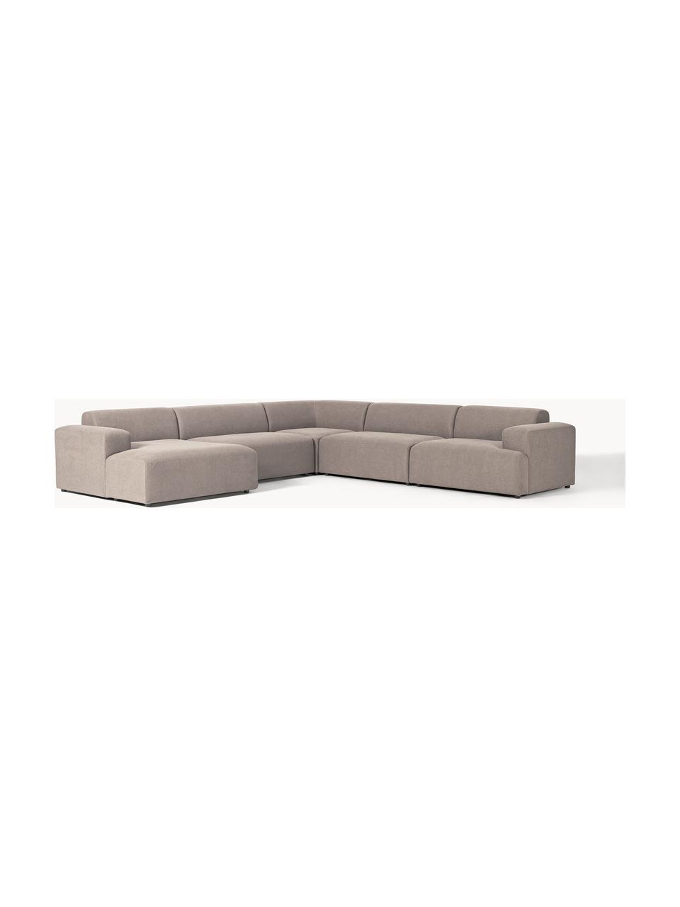 Sofa narożna Melva, Tapicerka: 100% poliester Dzięki tka, Stelaż: lite drewno sosnowe i świ, Nogi: tworzywo sztuczne Ten pro, Taupe tkanina, S 339 x G 339 cm, prawostronna