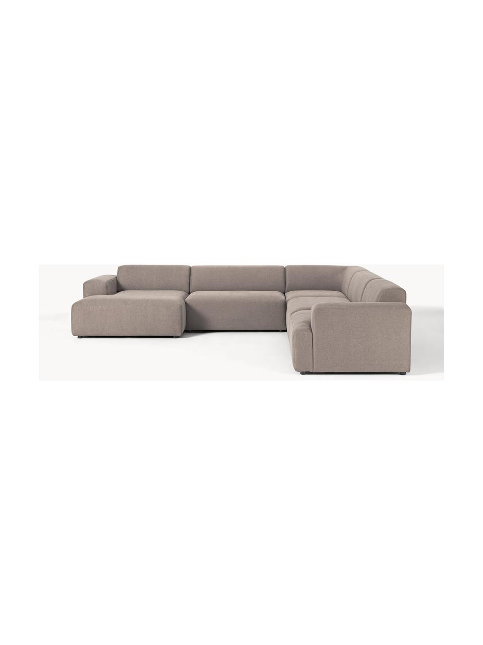 Sofa narożna Melva, Tapicerka: 100% poliester Dzięki tka, Stelaż: lite drewno sosnowe i świ, Nogi: tworzywo sztuczne Ten pro, Taupe tkanina, S 339 x G 339 cm, prawostronna