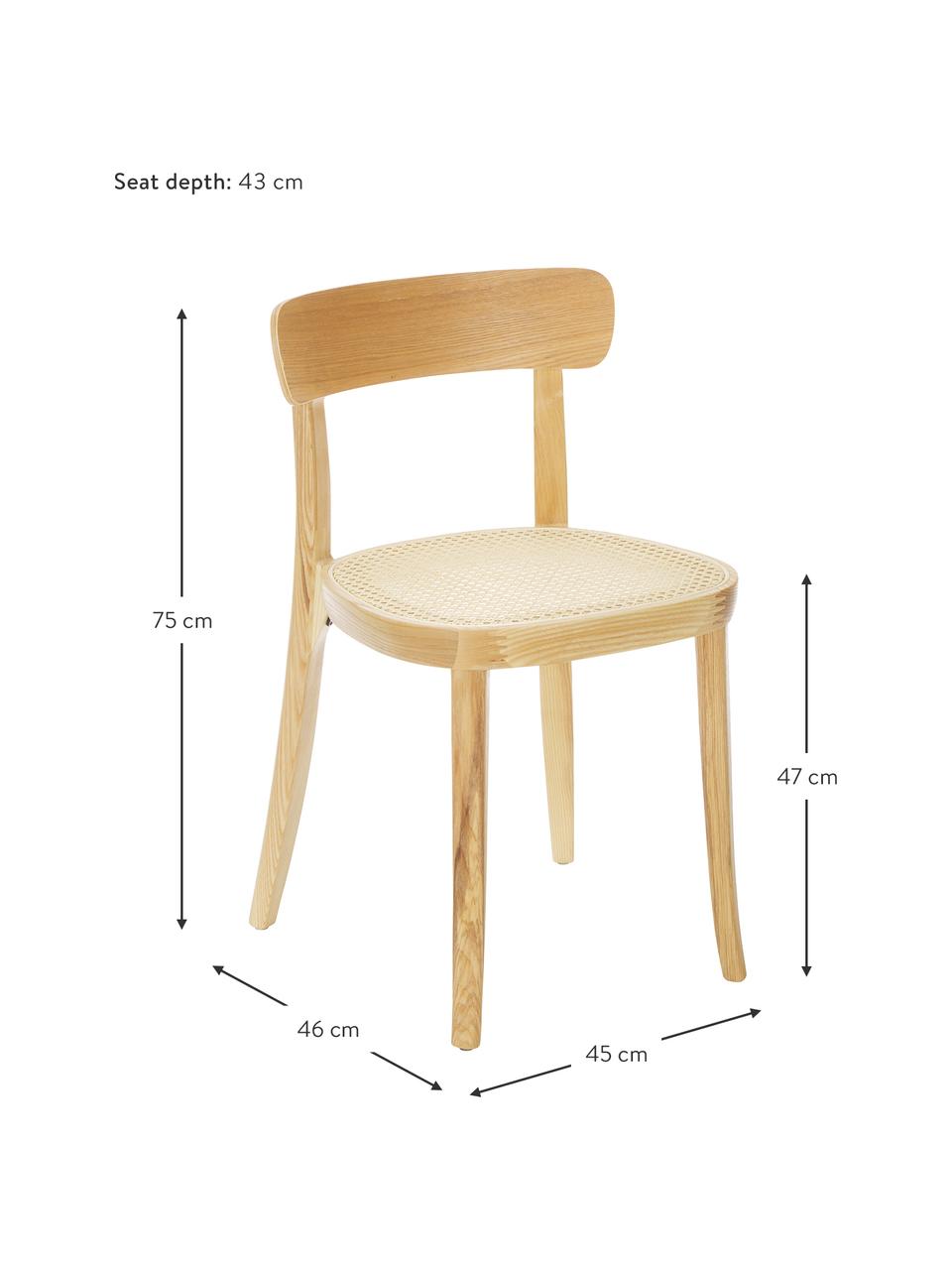 Holzstühle Richie mit Wiener Geflecht, 2 Stück, Sitzfläche: Rattan, Gestell: Eschenholz, massiv, Beige, Eschenholz, B 45 x H 75 cm