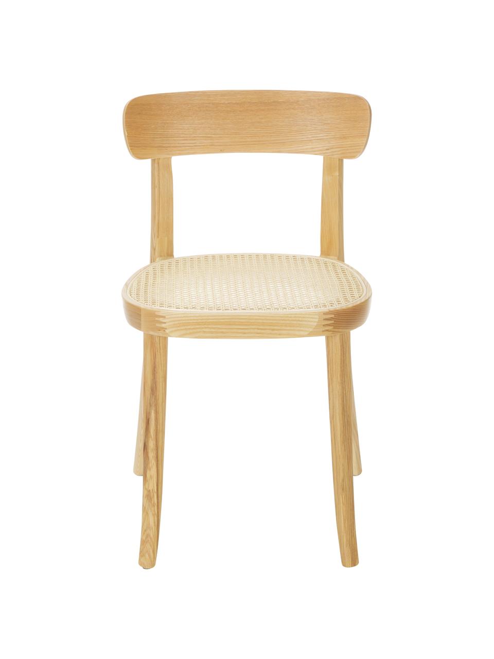 Chaise en bois cannage Richie, 2 pièces, Beige, bois de frêne, larg. 45 x haut. 75 cm