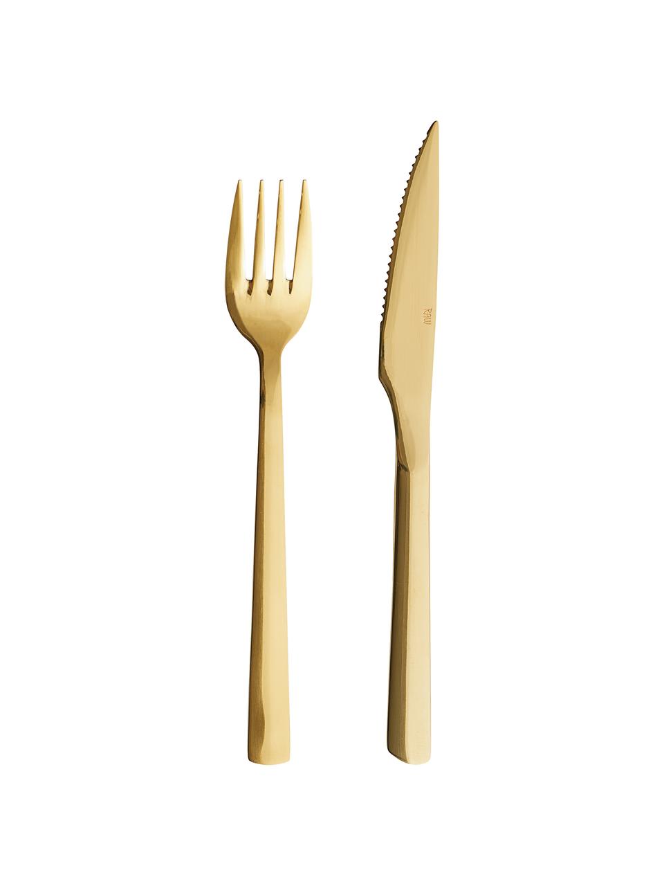 Steakbesteck-Set Raw in Gold, 4 Personen (8-tlg.), Edelstahl, beschichtet 

Das Besteck ist aus Edelstahl gefertigt. Somit ist es langlebig, rostet nicht und ist resistent gegen Bakterien., Goldfarben, hochglanzpoliert, Set mit verschiedenen Grössen