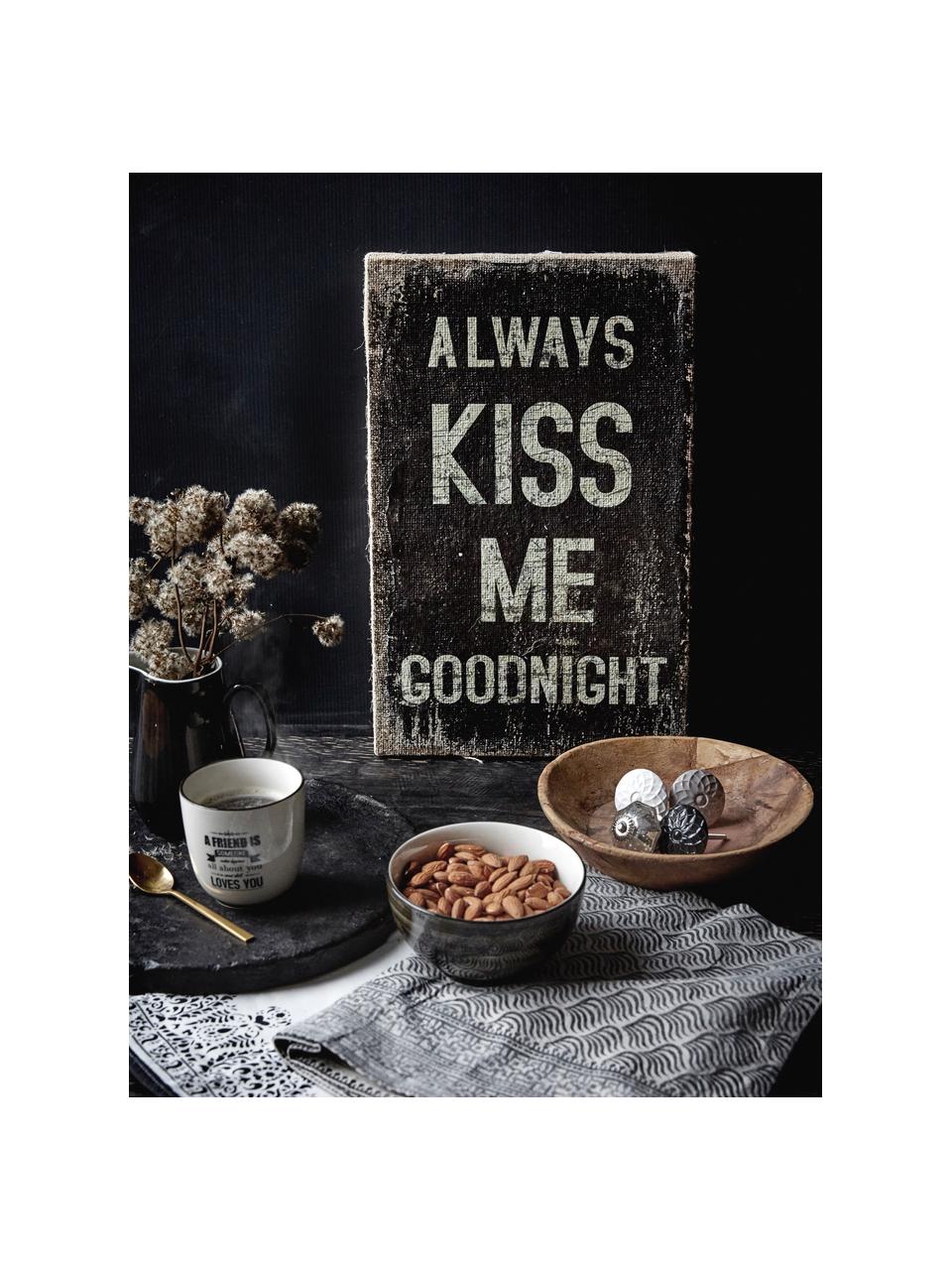 Znak dekoracyjny Always Kiss Me Goodnight, Metal powlekany, Czarny, złamana biel, S 27 x W 35 cm