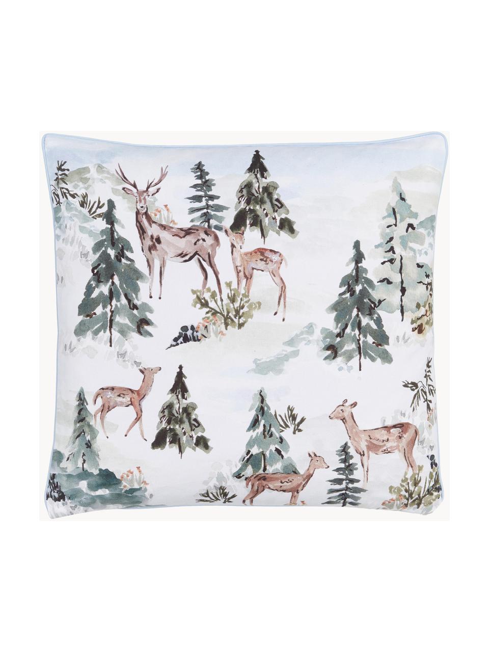 Designer Kissenhülle Forest von Candice Gray, 100 % Bio-Baumwolle, GOTS-zertifiziert, Weiss, Salbeigrün,Nougat, B 45 x L 45 cm