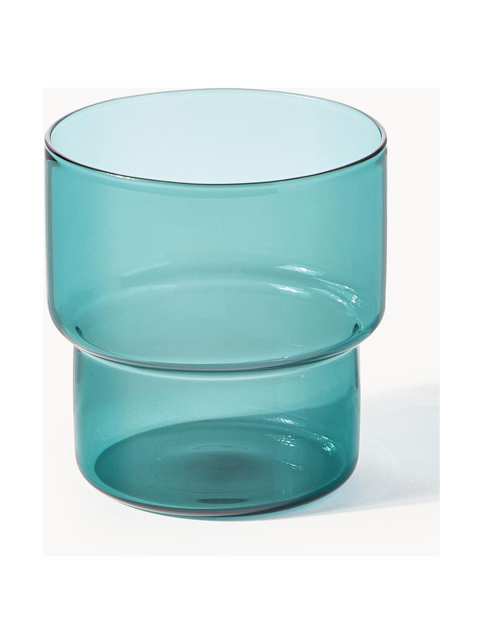 Vasos de agua soplados Gustave, 4 uds., Vidrio de borosilicato, Transparente, gris claro, azul petróleo, naranja, Ø 8 x Al 9 cm, 300 ml