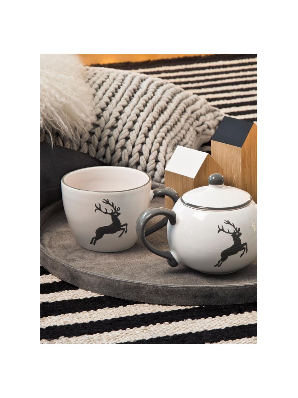 Ručne maľovaná kávová šálka Gourmet Grey Deer, Keramika, Sivá, biela, 200 ml