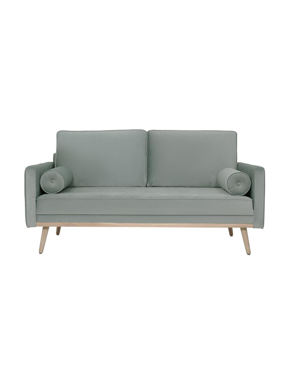 Samt-Sofa Saint (2-Sitzer) in Salbeifarben mit Eichenholz-Füssen, Bezug: Samt (Polyester) Der hoch, Gestell: Massives Eichenholz, Span, Samt Salbeifarben, B 169 x T 87 cm