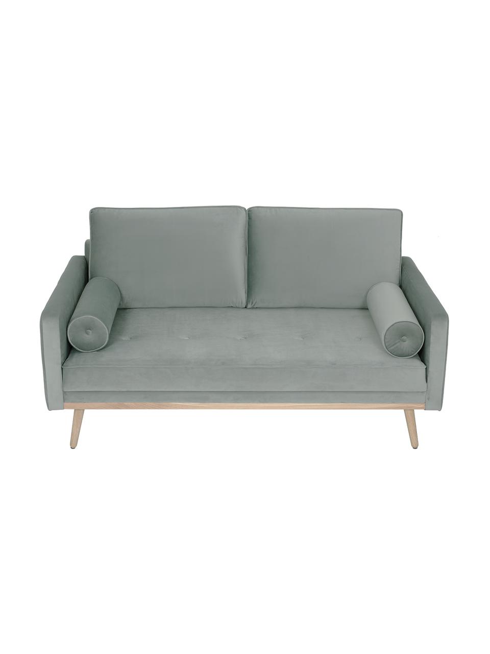 Samt-Sofa Saint (2-Sitzer) in Salbeifarben mit Eichenholz-Füssen, Bezug: Samt (Polyester) Der hoch, Gestell: Massives Eichenholz, Span, Samt Salbeifarben, B 169 x T 87 cm