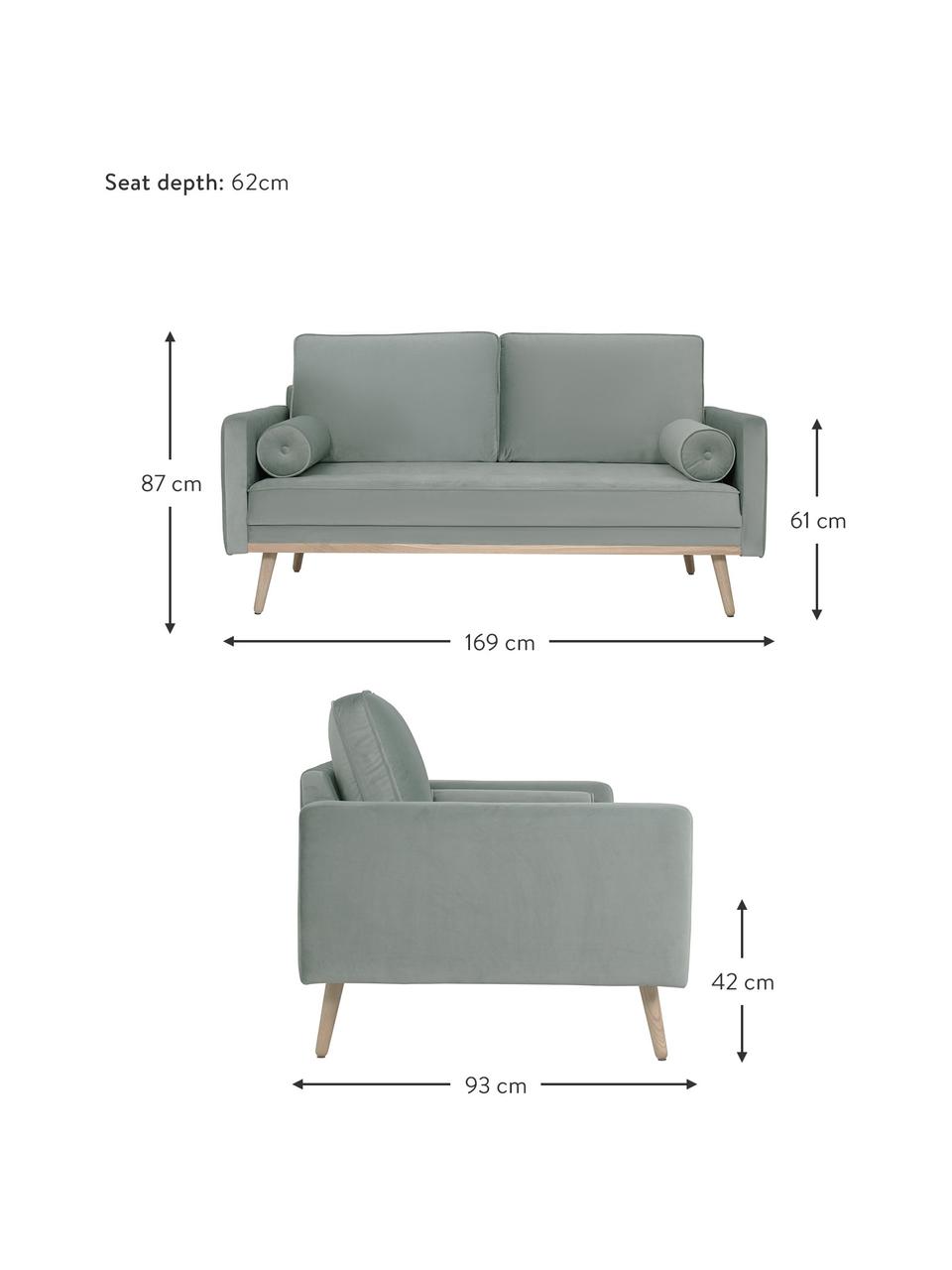 Fluwelen zitbank Saint (2-zits) saliekleurig met eikenhouten poten, Bekleding: fluweel (polyester) De sl, Frame: massief eikenhout, spaanp, Fluweel saliekleurig, B 169 x D 87 cm