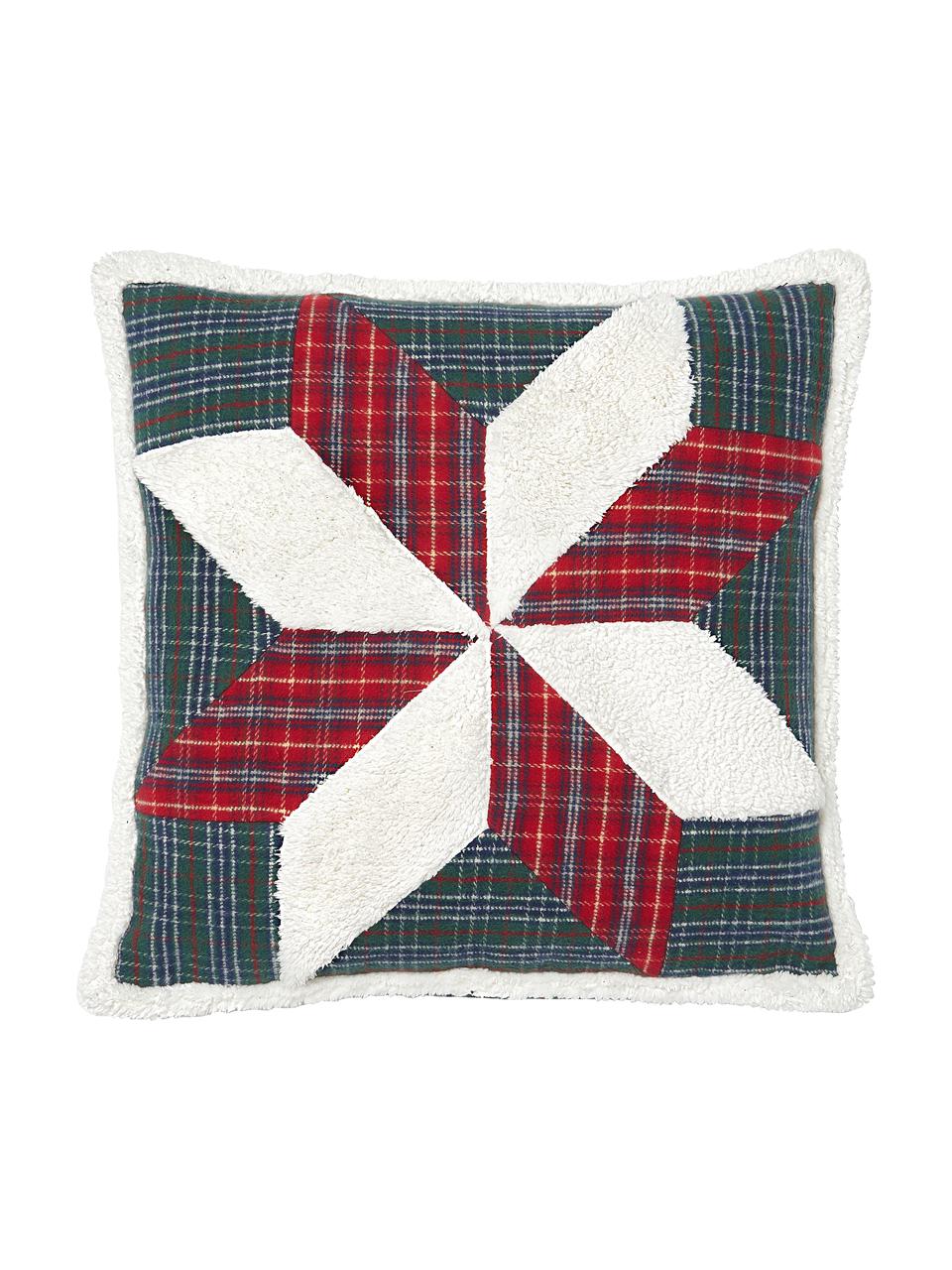 Geruite kussenhoes Evangeline met kerstmotief, Groen geruit, B 45 x L 45 cm