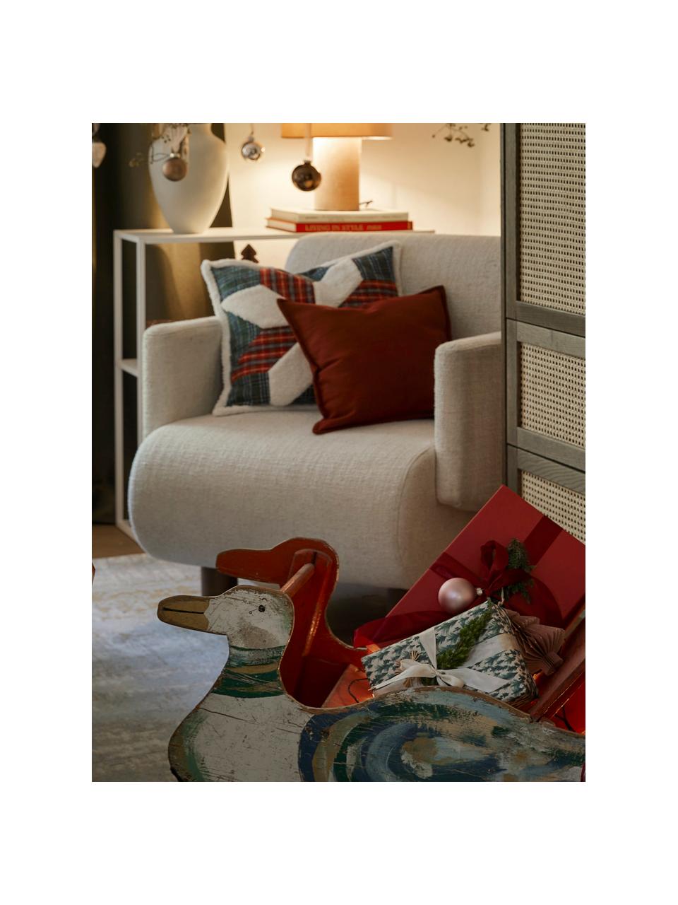 Geruite kussenhoes Evangeline met kerstmotief, Groen geruit, B 45 x L 45 cm