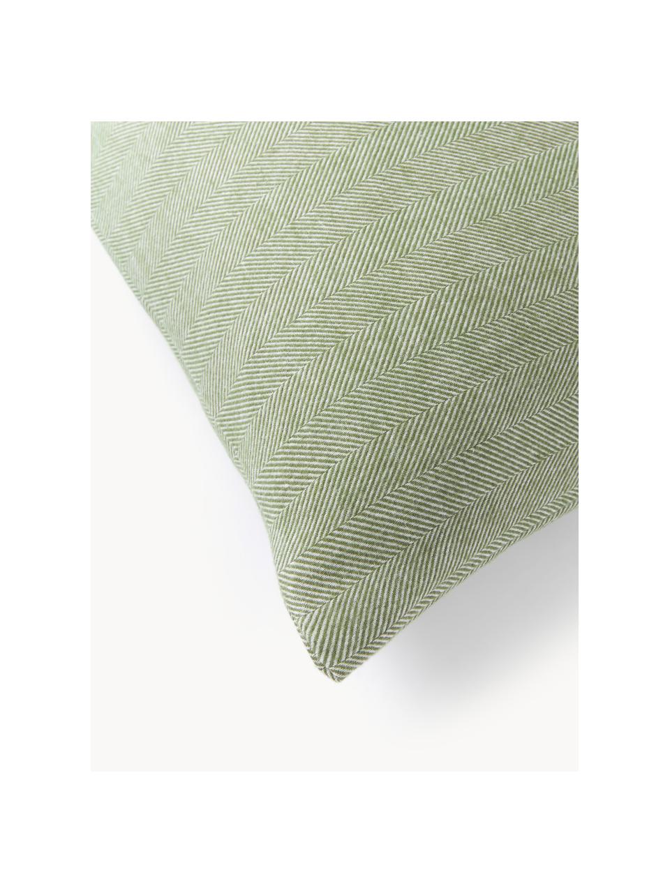 Funda de almohada de franela con punto espiga Wanda, Verde salvia, An 45 x L 110 cm
