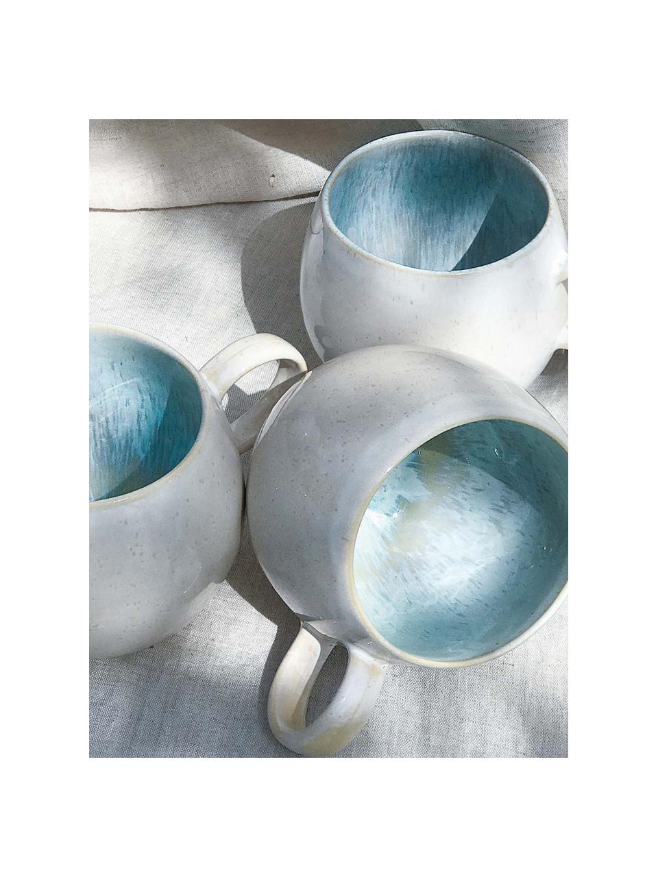 Ręcznie malowana filiżanka do herbaty Areia, 2 szt., Kamionka, Jasny niebieski, złamana biel, jasny beżowy, Ø 9 x W 10 cm