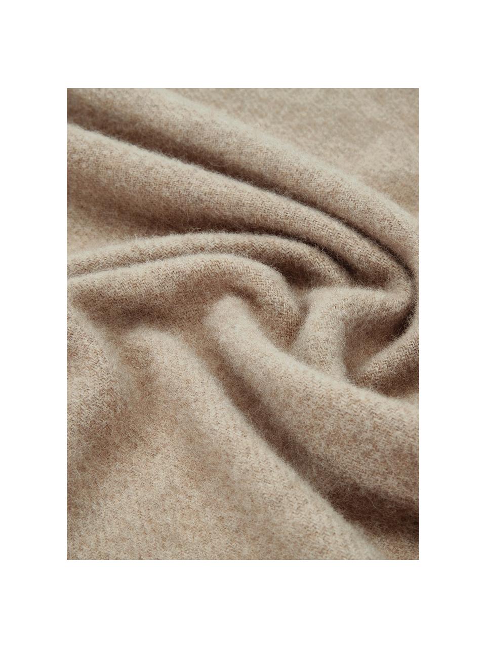 Manta de lana ligera con flecos Patriciu, 100% lana, Beige, Cama 90 cm (150 x 220 cm)