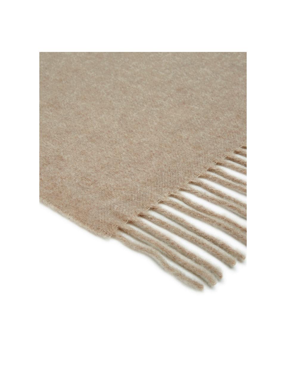 Manta de lana ligera con flecos Patriciu, 100% lana, Beige, Cama 90 cm (150 x 220 cm)
