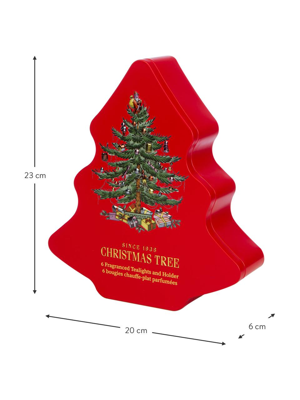 Súprava svietnikov s kovovou škatuľou Xmas Tree (smrekové ihličie, céder, pomaranč), 8 dielov, Červená, Š 20 x V 23 cm