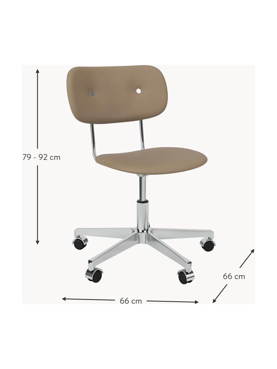 Kožená židle k psacímu stolu Co, výškově nastavitelná, Béžová, stříbrná, Š 66 cm, H 66 cm