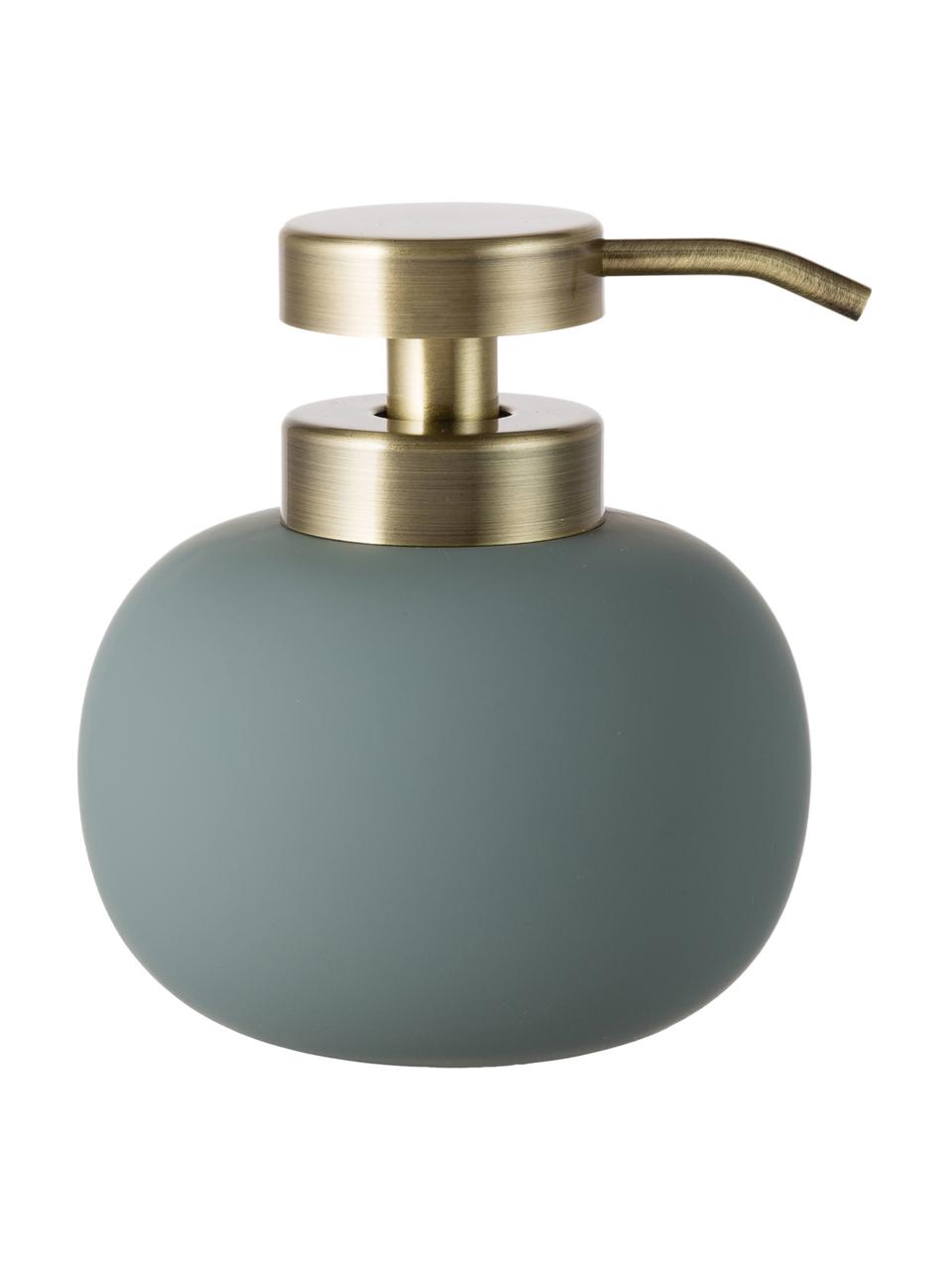 Dosificador de jabón Lotus, Recipiente: cerámica, Dosificador: metal, Verde, latón, Ø 11 x Al 13 cm