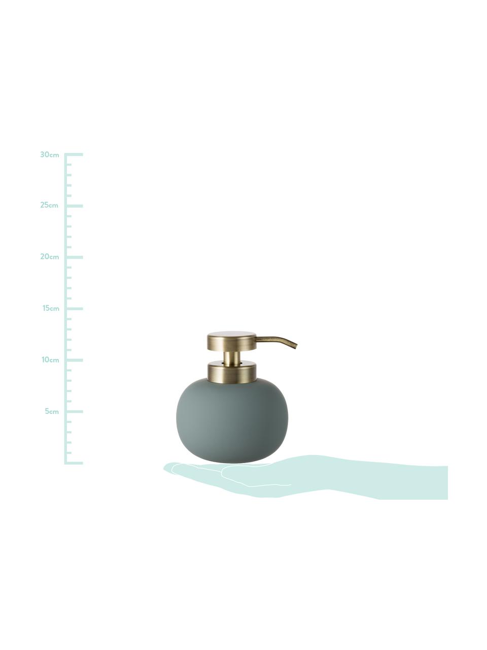 Dosificador de jabón Lotus, Recipiente: cerámica, Dosificador: metal, Verde, latón, Ø 11 x Al 13 cm